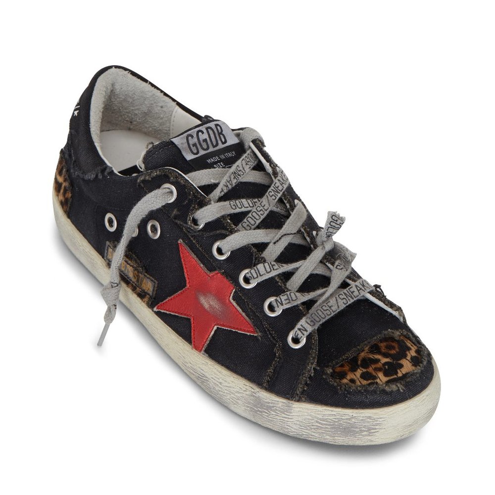NIB Golden Goose Super-Star Black Denim Red Star Sneaker, 36